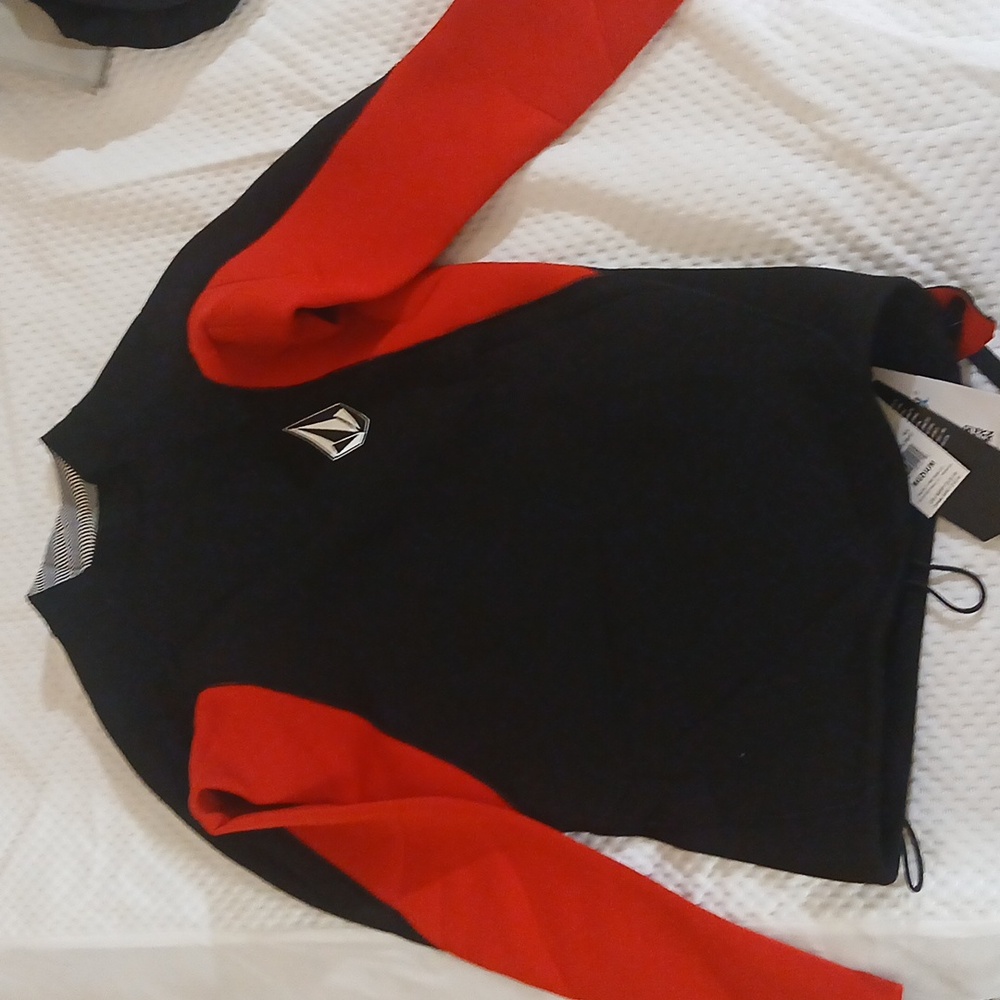 Volcom Black and Red Long Sleeve Wet Suit Top